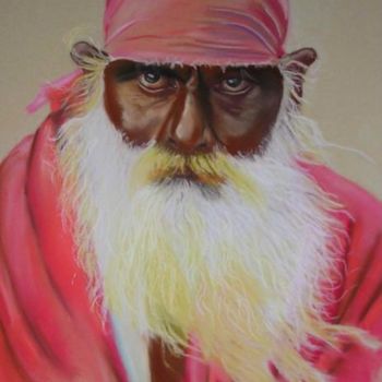 Pintura intitulada "Vieil homme hindou" por Michago, Obras de arte originais
