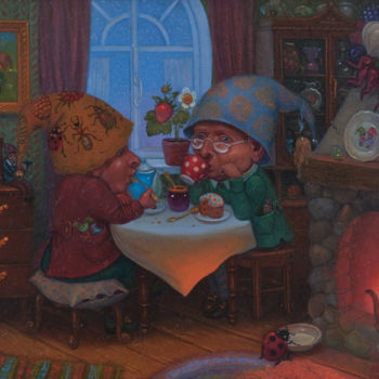 Painting titled "Гномы (Gnomes)" by Mikhail Lobyrev (Micha Lobi), Original Artwork, Oil