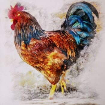 Drawing titled "Rooster" by Michał Stetkiewicz, Original Artwork, Pastel