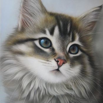 Peinture intitulée "Myra, le Chat aux y…" par Christian Michaut, Œuvre d'art originale, Huile