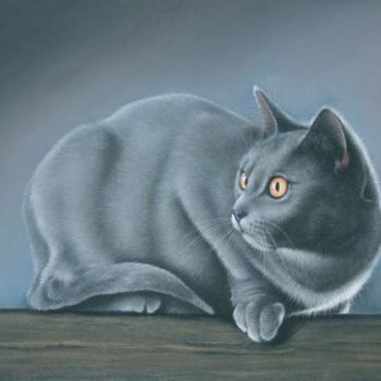 Pintura intitulada "Le Chat à l'affut" por Christian Michaut, Obras de arte originais, Óleo