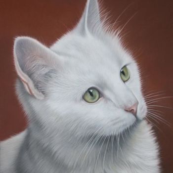 Peinture intitulée "Mac, Le Chat Blanc" par Christian Michaut, Œuvre d'art originale, Huile