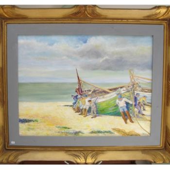 Painting titled "Départ à la pêche" by Michel Adam, Original Artwork, Oil