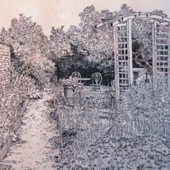 Desenho intitulada "Jardin aromatique G…" por Michel Adam, Obras de arte originais