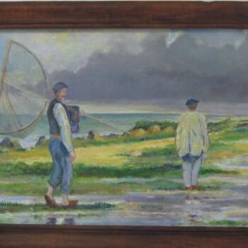 Painting titled "Retour de pêche à L…" by Michel Adam, Original Artwork, Oil