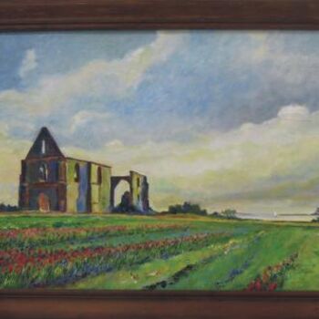 Painting titled "Abbaye des Chatelie…" by Michel Adam, Original Artwork, Oil