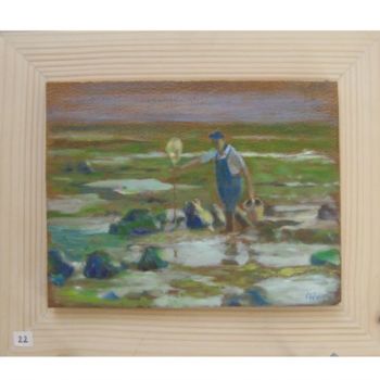 Pittura intitolato "La pêche aux crevet…" da Michel Adam, Opera d'arte originale