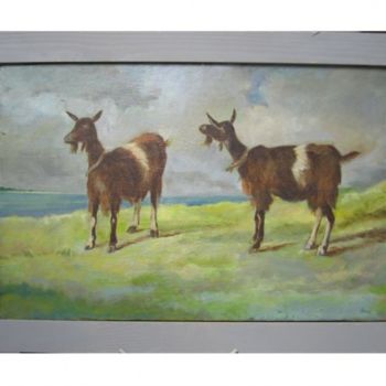 Peinture intitulée "Les chèvres" par Michel Adam, Œuvre d'art originale, Huile