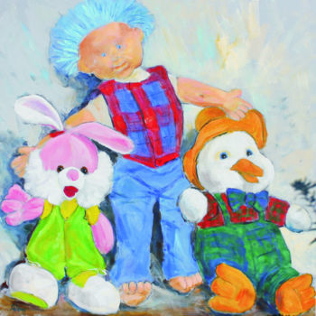 Painting titled "peluches2" by Michel Adam, Original Artwork, Oil