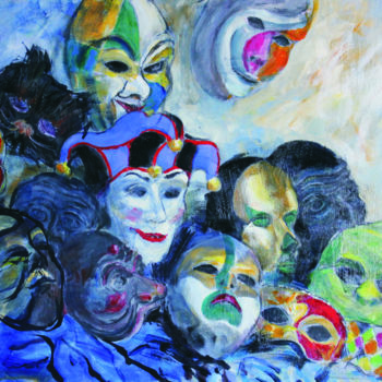 Painting titled "Les masques" by Michel Adam, Original Artwork, Oil