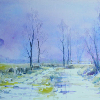 Pintura intitulada "Un matin hivernal" por Michel Adam, Obras de arte originais, Aquarela