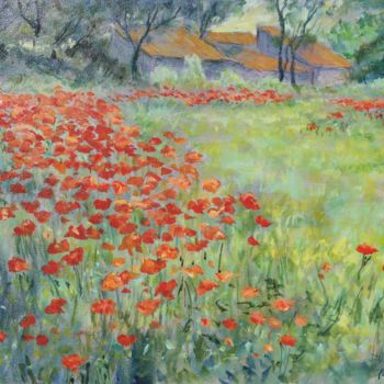 Painting titled "Coquelicots" by Michel Adam, Original Artwork, Acrylic