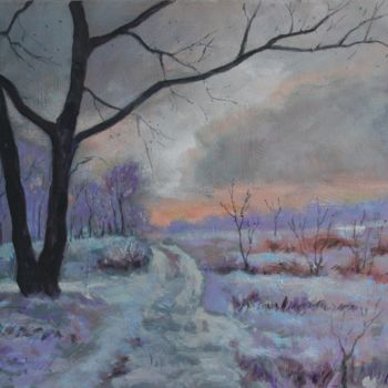 Painting titled "Un soir d'hiver" by Michel Adam, Original Artwork, Acrylic