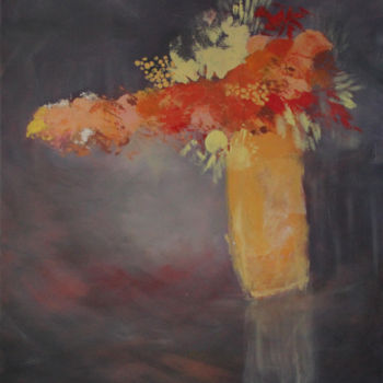 Painting titled "bouquet-rouge-noir" by Michel Béné, Original Artwork, Acrylic Mounted on Wood Stretcher frame
