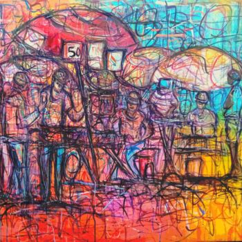 Malarstwo zatytułowany „Dans la rue” autorstwa Michel Bertrand Atou Onana (Atouloo), Oryginalna praca, Akryl