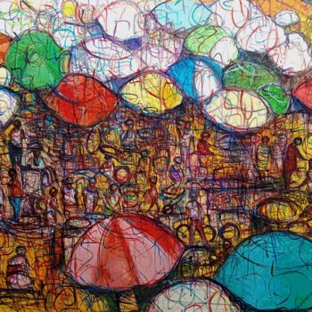 Painting titled "Couleurs  du marché" by Michel Bertrand Atou Onana (Atouloo), Original Artwork, Acrylic