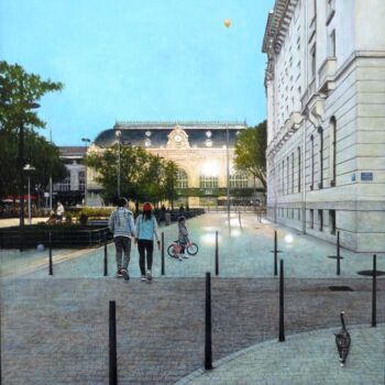 Painting titled "Gare des Brotteaux" by Michel Borro, Original Artwork, Oil