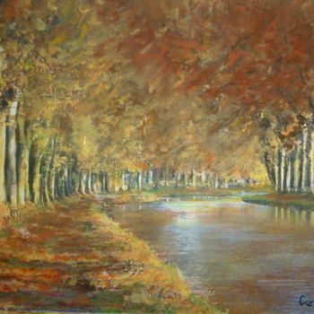 Peinture intitulée "le-canal-du-midi" par Michel Camo, Œuvre d'art originale, Gouache
