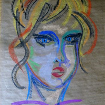 Zeichnungen mit dem Titel "Portrait Tania" von Michel Castanier, Original-Kunstwerk, Pastell