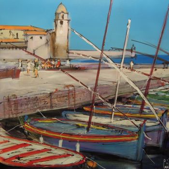 Pintura intitulada "Collioure, les poin…" por Michel Castel, Obras de arte originais, Acrílico