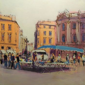 Картина под названием "Toulouse, Place du…" - Michel Castel, Подлинное произведение искусства, Акрил