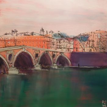 Картина под названием "Toulouse, Le Pont N…" - Michel Castel, Подлинное произведение искусства, Акрил