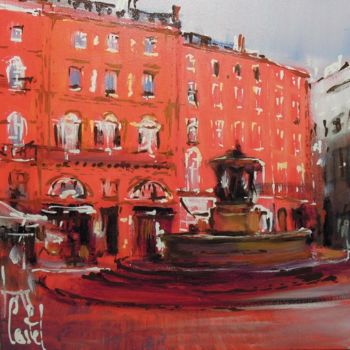 Картина под названием "Toulouse: Place Sal…" - Michel Castel, Подлинное произведение искусства, Акрил
