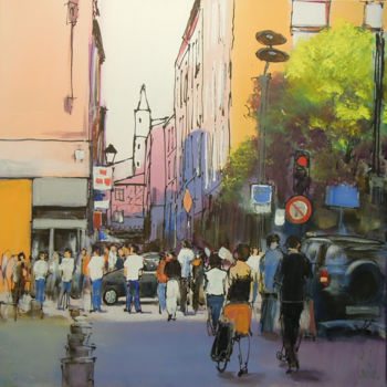 Schilderij getiteld "Toulouse, place Esq…" door Michel Castel, Origineel Kunstwerk, Acryl