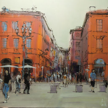 Peinture intitulée "Toulouse, Place du…" par Michel Castel, Œuvre d'art originale, Acrylique