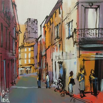Schilderij getiteld "Albi, Rue du Plancat" door Michel Castel, Origineel Kunstwerk, Acryl