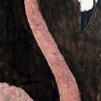 Peinture intitulée "FLAMANT ROSE" par Michel Cendra-Terrassa, Œuvre d'art originale, Aquarelle Monté sur Châssis en bois