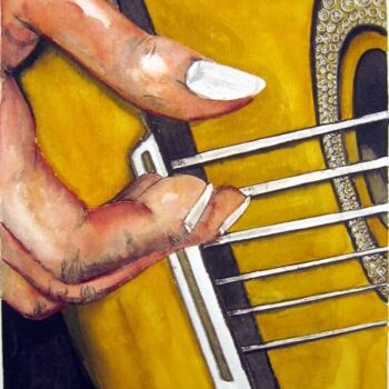 Pintura intitulada "GUITARE...MAIN DROI…" por Michel Cendra-Terrassa, Obras de arte originais