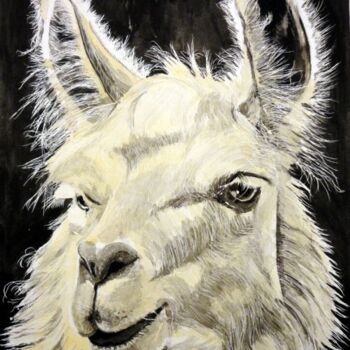 Pintura titulada "SERGE...LE LAMA BLA…" por Michel Cendra-Terrassa, Obra de arte original