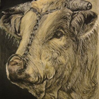 Painting titled "TAUREAU CHAROLAIS" by Michel Cendra-Terrassa, Original Artwork