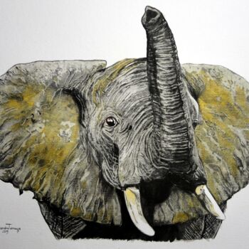 Painting titled "PACHYDERME" by Michel Cendra-Terrassa, Original Artwork, Watercolor