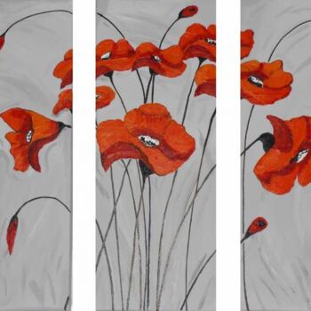 Painting titled "Coquelicot  triptyq…" by Michel Chagourin, Original Artwork