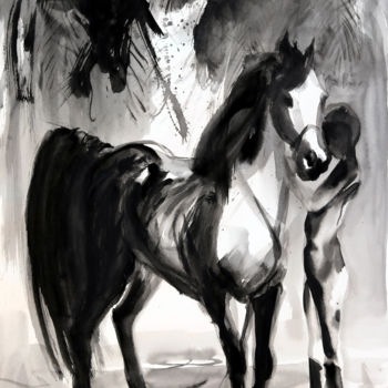 Painting titled "Peinture de cheval…" by Michel Charrier, Original Artwork, Tempera
