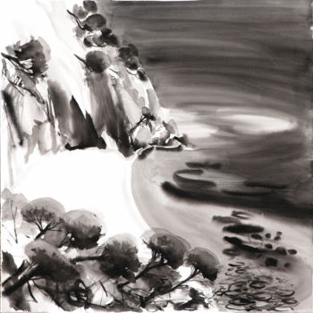 Pintura titulada "Crique en Méditerra…" por Michel Charrier, Obra de arte original, Témpera Montado en Bastidor de camilla d…