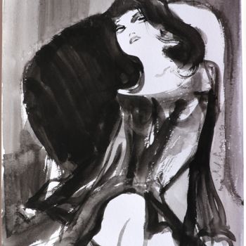 Malerei mit dem Titel "Portrait de femme e…" von Michel Charrier, Original-Kunstwerk, Tempera