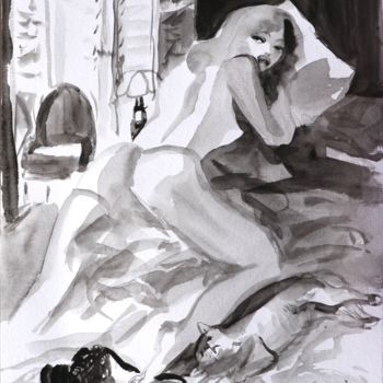 Pintura intitulada "La modèle nue" por Michel Charrier, Obras de arte originais, Têmpera