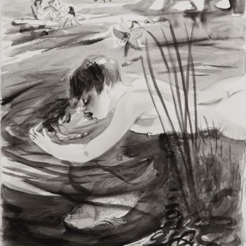 Pittura intitolato "Narcisse découvre s…" da Michel Charrier, Opera d'arte originale, Tempera