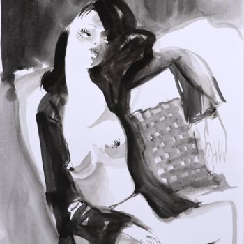 Pittura intitolato "Jeune femme nue en…" da Michel Charrier, Opera d'arte originale, Tempera