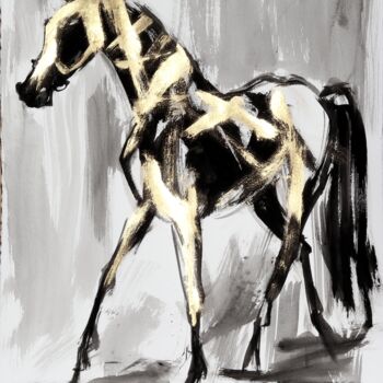 Painting titled "Mon beau cheval ara…" by Michel Charrier, Original Artwork, Tempera