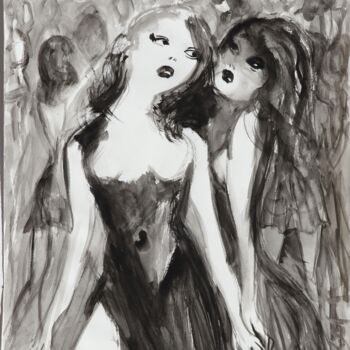 Malerei mit dem Titel "Le bal, à Cotignac" von Michel Charrier, Original-Kunstwerk, Aquarell