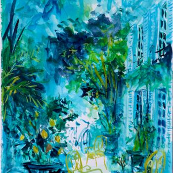 Painting titled "Jardin sur la Côte…" by Michel Charrier, Original Artwork, Watercolor