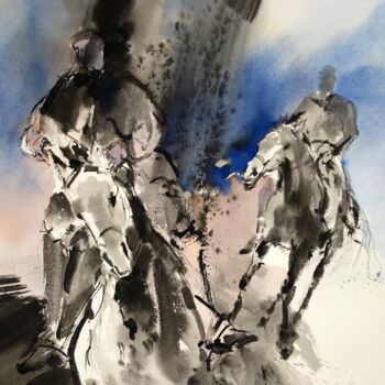 Tekening getiteld "les deux cavaliers…" door Michel Colin, Origineel Kunstwerk, Inkt