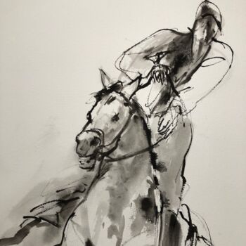 Drawing titled "le cavalier" by Michel Colin, Original Artwork, Ink