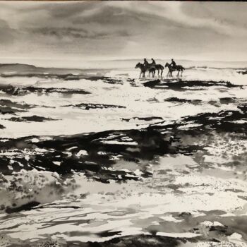 Dessin intitulée "les cavaliers sur l…" par Michel Colin, Œuvre d'art originale, Encre