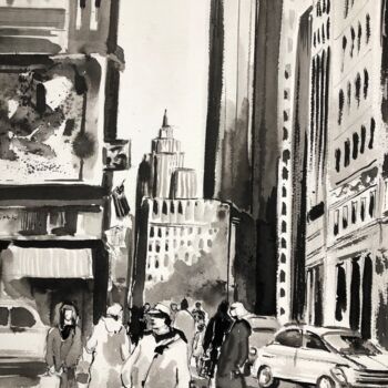 Drawing titled "rue de New York" by Michel Colin, Original Artwork, Ink