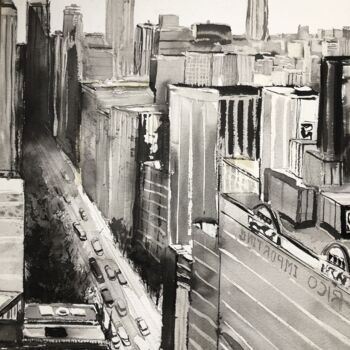 Dessin intitulée "une avenue de New Y…" par Michel Colin, Œuvre d'art originale, Encre